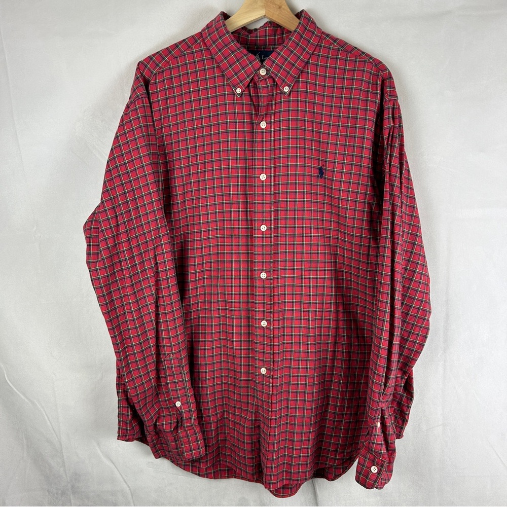 RALPH LAUREN Blue Label Vintage 1990s Plaid Oxford Button Down XL Classic Fit